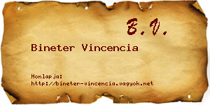 Bineter Vincencia névjegykártya